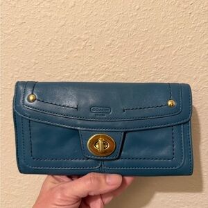 Coach Teal Leather Wallet with Gold Accents